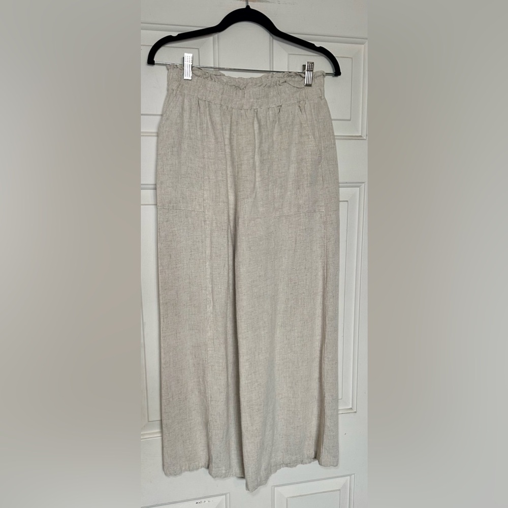 Aaron & Amber Beige Flowy Wide Leg Pants‎ Linen Blend Womens Size Large.
